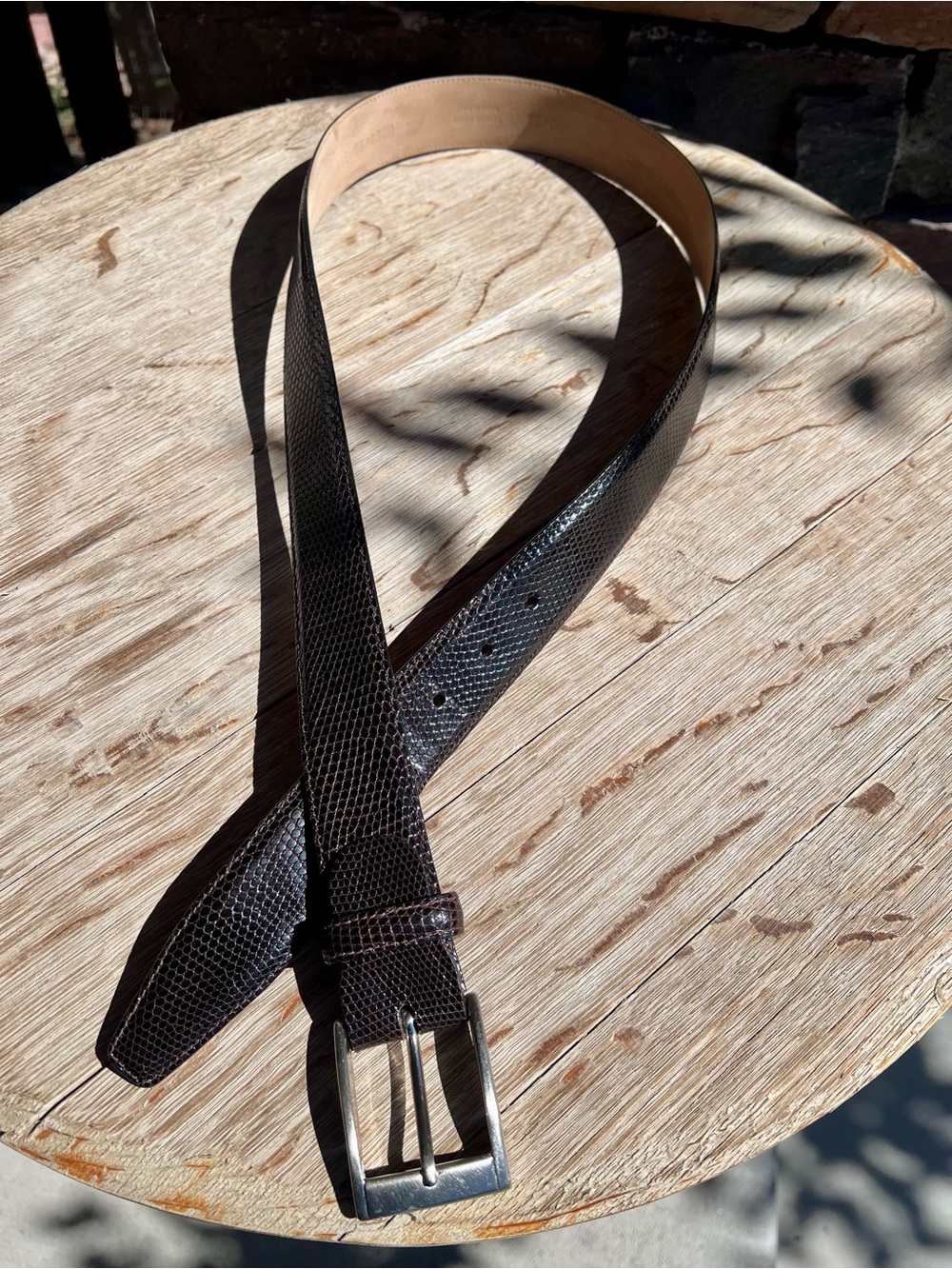 Genuine Frank Daniel Lizard Skin Belt, Men’s Brown, Size 36, Made in Italy